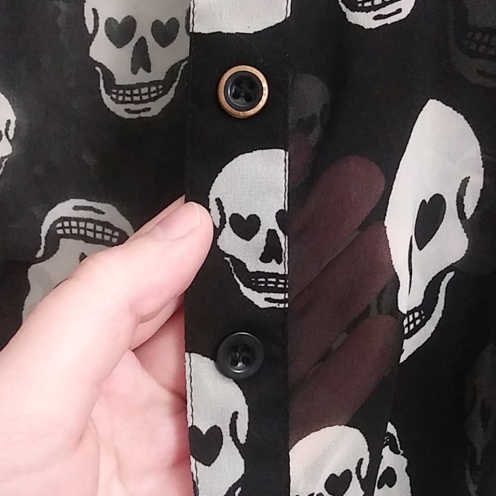 Sheer Black Skull Printed Blouse - Picture 3 of 4